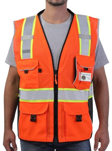 Neopelta Reflective Safety Vest Orange Mesh, Heavy Duty Vest with ID pocket, Padded Neck, Made with 3M™ Reflective Material, Orange L