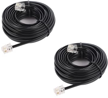 Yumiwoow 20ft Phone Telephone Extension Cord Cable Line Wire with Standard RJ11 6P4C Plugs for Landline Telephone, (6M-Black-2Pack)