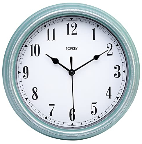 Topkey Wanduhr mit stillem Antik-Finish, Küche, 22,9 cm, Retro-Stil, nicht tickend, dekorativ, für Schlafzimmer, Büro, Grün
