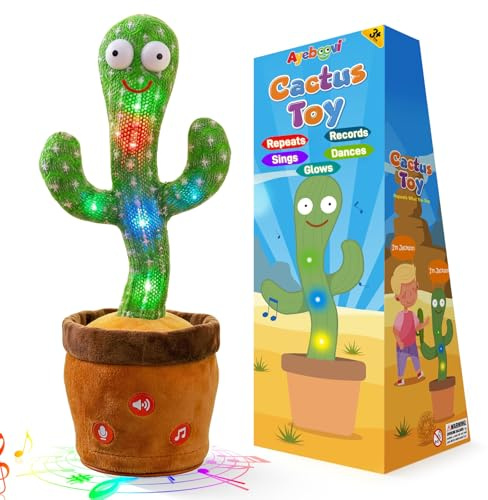 Ayeboovi Baby Toys Dancing Talking Cactus, Volume Adjustable Mimicking Recording Cactus Toy Repeats What You Say, Toddler Toys Singing Cactus with 120 Songs, Tummy Time Toys for Kids Boys Girls
