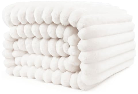 Plaid, copriletto, coperta per divano, caldo e soffice, design a righe, per mamma, donna e fidanzata, bianco, 220 x 240 cm