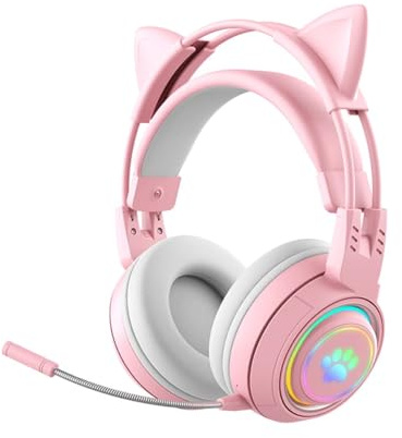 JINSERTA Kinder Bluetooth kopfhörer, Katzenohr Bluetooth Kopfhörer mit RGB Licht, Bluetooth 5.3 Stereo-Gaming-Headset, Over-Ear-Kopfhörer mit 50 mm Treiber für Kinder und Erwachsene