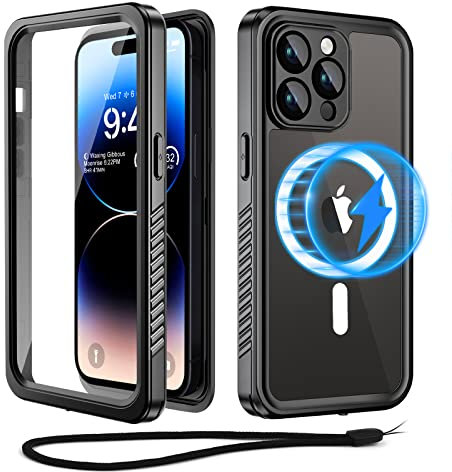 Beeasy für iPhone 14 Pro Hülle (6,1) Wasserdicht, mit MagSafe, Outdoor Handyhülle 360 Grad Schutzhülle, iPhone 14 Pro Case Wasserfest Stoßfest Staubdicht Panzerhülle mit Displayschutz, Schwarz