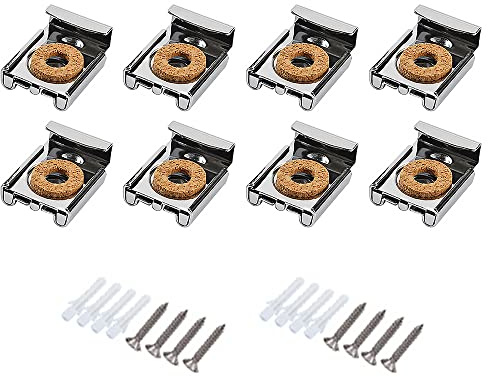 Lot de 16 fixations de miroir sans cadre - Kit de fixation murale à ressort avec chevilles et vis - Argenté