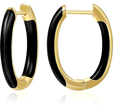 MESOVOR 18 Karat Vergoldete Creolen Ohrringe mit Emaillefarbe, U-förmige Kleine Leichte Huggie-Ohrringe Geschenke für Frauen und Mädchen (Schwarz)