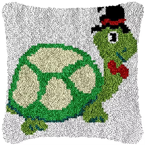 ROCKY&CHAO Knüpfteppich Zum Selber Knüpf-Sets mit Kissen knüpfen-Set 43x43cm Kissenbezug-Set für Erwachsene und Kinder Latch Hook Kit Heimaccessoire（Schildkröte）