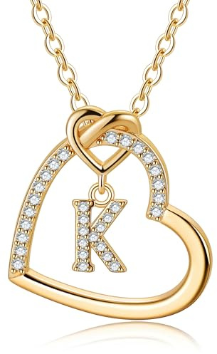 TINGN Kette Damen Gold Silber- Gold Kette Damen Herz Halskette Buchstaben A-Z Ketten Geschenke für Frauen Mädchen Geschenk Personalisierte Geschenke für Kinder Halskette Mädchen Schmuck Geschenk
