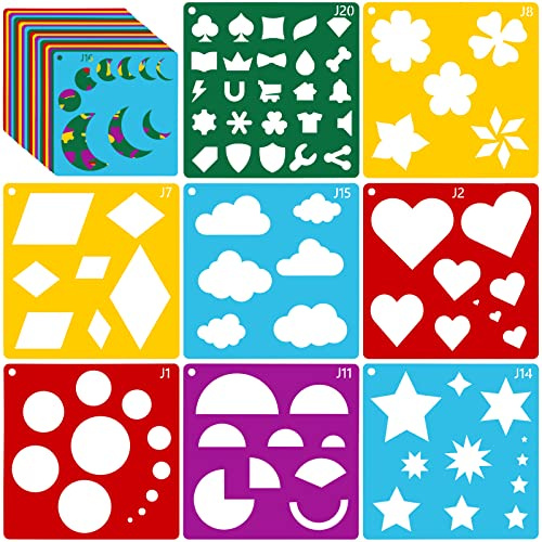 Peohud 40 Pieces Stencils for Kids, Geometric Drawing Stencil, 5.9 Inch Shaped Templates, Simple Drawing Chalk Stencils Colorful Art Painting, Template for Children Learn Painting, DIY Craft
