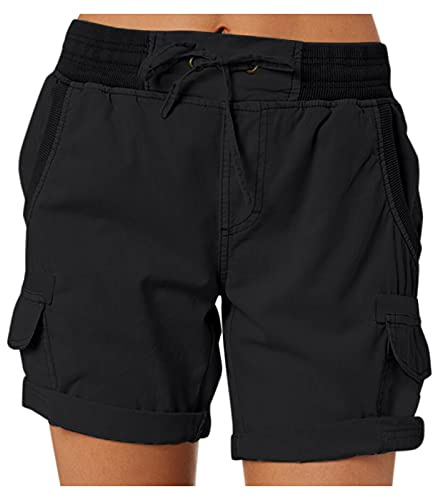 Cargo Shorts Damen Sommer - Bermuda Shorts Damen mit Gummizug- Kurze Hose Damen High Waist mit Taschen Cargoshorts Locker Wandershorts Chino Sportshorts Damenshorts für Frauen Teenager Mädchen
