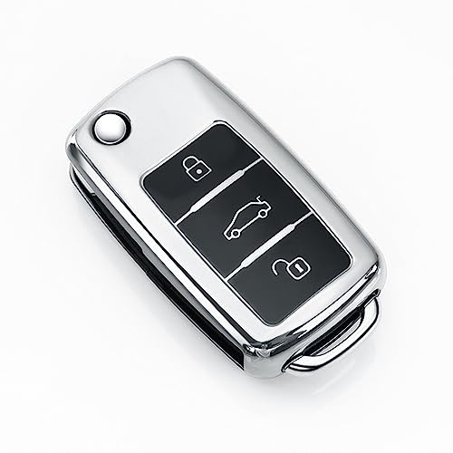 Schlüsselhülle Kompatibel Mit Vw,AutoschlüsselHülle Vw-3 Tasten Silber