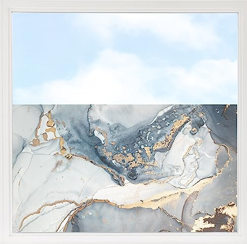GRAZDesign Fensterfolie Blickdicht Sichtschutz, Sichtschutzfolie Fenster, Glastüren, Duschkabine, Milchglasfolie Bedruckt mit Motiv Marmor blau, grau, Gold 100x57cm