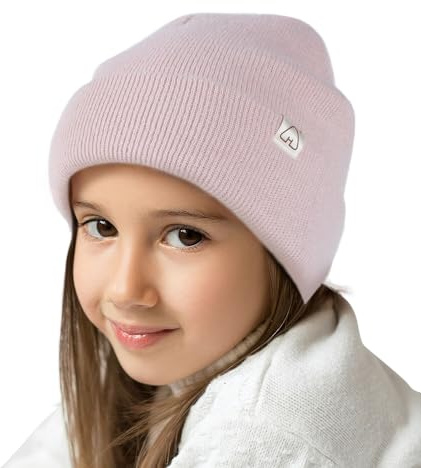 Hat Hut Toddlers Satin Lined Beanie for Kids Winter Hats for Baby Boys Girls Knit Hat Cuffed Beanie with Silk Lining (Pink)