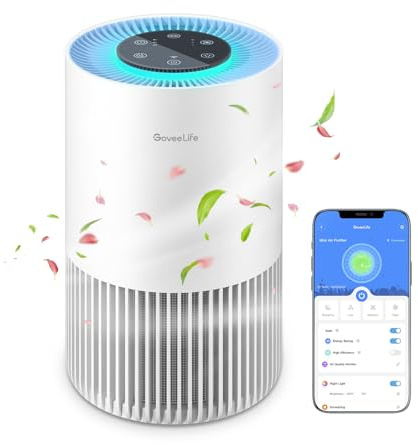 GoveeLife - Smart Air Purifiers for Bedroom, HEPA Portable Filter with Alexa WiFi Control for Pets Pollen Hair Smells, 24dB Quiet Air Purifier with 3