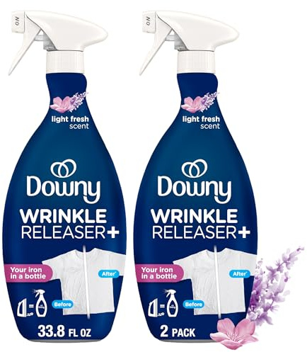 Downy Wrinkle Releaser Spray, All In One Wrinkle Release Spray, Odor Eliminator, Static Remover, Fabric Refresher & Ironing Aid for Clothes, 33.8 Fl Oz (Pack of 2), Unstopables Fresh Scent