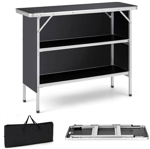 SPOTRAVEL Folding Camping Table, 110cm Aluminum Picnic Table (Black)