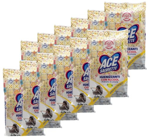 Salviettine Igienizzanti, Azione Sgrassante, Con Alcool, Al Profumo Di Limone, Rimuove Germi e Batteri (Confezione Da 40 Salviette) (12 Confezioni)