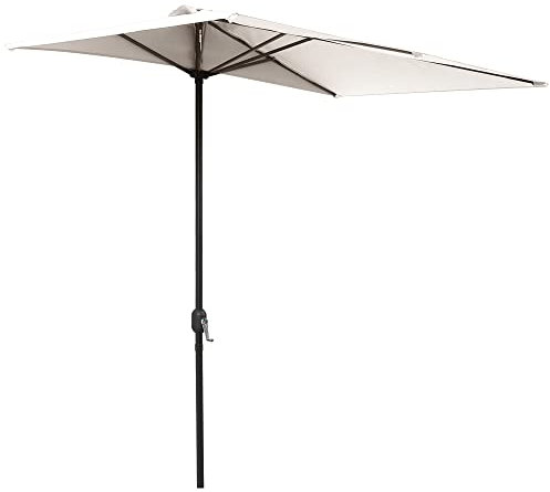 Outsunny Ombrellone Mezzaluna da Parete e Muro 2.3x1.3 m con Apertura a Manovella, Ombrellone da Giardino con 5 Stecche in Metallo e Poliestere 180g/㎡, Anti UV, per Terrazza e Balcone, Crema