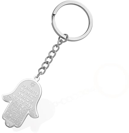 VASSAGO Hamsa Mano di Fatima Portachiavi Israele Stella di David Hamsa Mano Portachiavi Ebraico Buona Fortuna Protezione Gioielli Regalo (Portachiavi d'Argento Hamsa Mano di Fatima)