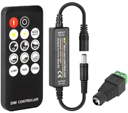 Mini RF LED Dimmer Controller Dimmer Ingångsspänning 5V-24V 14 nycklar Fjärrkontroll Lämplig för 5V/12V/24V COB SMD LED Strips
