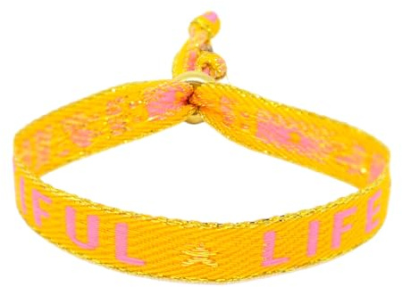 Selfmade Jewelry – Statement Festival armband tyg armband damer tygarmband i rosa för festival outfit kvinnor (HAPPINESS (rosa-orange-grön)), Größenverstellbar, Polyester, Ingen ädelsten