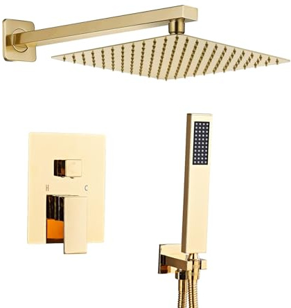 SaniteModar Unterputz Duscharmatur Set Gold, Duschsystem Mit 40x40cm Regendusche, Komplettset Mit Handbrause