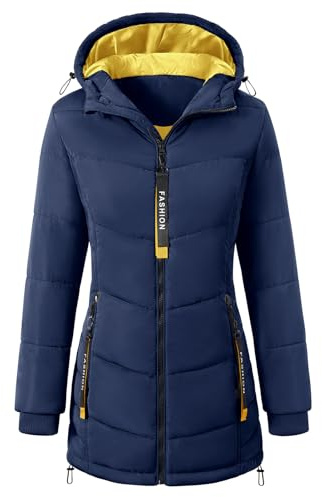 CMTOP Women's Coats Winter Jackets for Women Warm Lightweight Coats for Women Thermal Zipper Ladies Coats Water Repellent Hooded Windproof Womens Coats with Pockets for Leisure Outdoors(Navy Blue,XL)