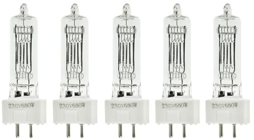 BOLLUMA Ampoule Halogène Chaude pour Projecteur Fresnel 650W, Lampe à Lumière Continue Fresnel Tungstène 3200K 230V GY9.5 pour Films, Publicités, Actualités, Photographie Produits Paquet de 5