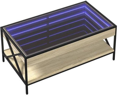 vidaXL Couchtisch mit Infinity-LED, Beistelltisch mit Metallfüße, Kaffeetisch für Wohnzimmer, Sofatisch Teetisch, Sonoma-Eiche Holzwerkstoff