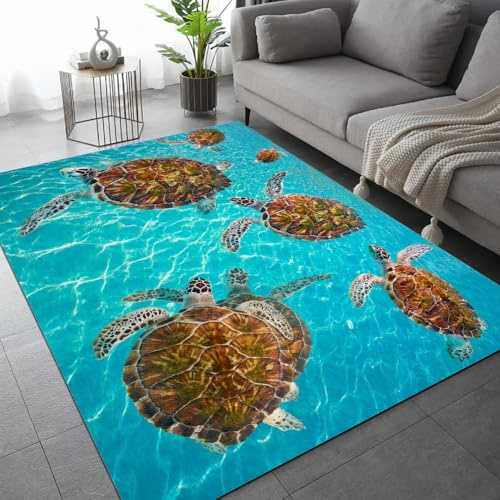 ARiXIaNg Teppich Wohnzimmer Schlafzimmer Meeresschildkröte Teppich Kinderzimmer Kurzflor Teppiche rutschfeste Spielteppiche Ozean Tiere Teenager Kinderteppich Dekoration Carpets 160x230 cm