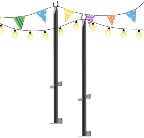 Poste para luces de cadena - Poste de luz de cadena para exteriores | Paquete de 2 postes de cadena de luces para exteriores, soporte de luz para patio de 4 pies con clip fijo y base de suspensión
