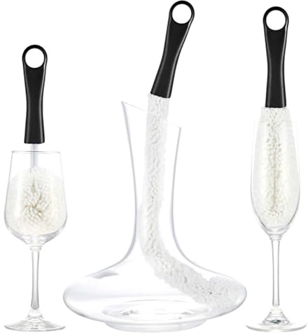 3 Stück Reinigungsbürste für Weinkaraffe, langer flexibler Griff, multifunktional, Reinigungsbürste, Dekanter, Reinigungsbürsten, für Becher, Champagnergläser, Tassen (schwarz)