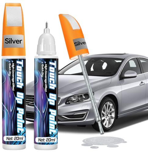 prowithlin Stylo Retouche Peinture Carrosserie, Paquet de 2 - Solution Rapide pour Carrosserie, Peinture Voiture Carrosserie & Jante Alu (2 lots, Argent)