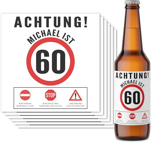Bieretiketten personalisiert 60. Geburtstag Männergeschenk Bier Geschenk für Männer Geburtstagsgeschenk Flaschenetikett Bierflaschen Etiketten 6 Stück | 9x9 cm