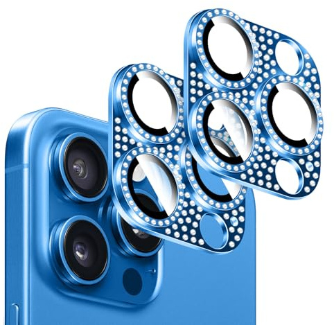 Kucheed 2 Pezzi Protezione per Obiettivo Della Fotocamera Bling Diamond per iPhone, Antigraffio in Metallo con Decorazione Colorata 3D per Fotocamera Posteriore per iPhone 15 Pro/iPhone 15 Pro Max
