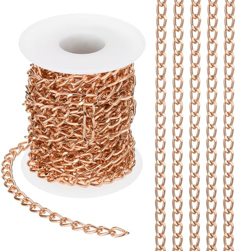 PATIKIL 16.4Ft Aluminium Curb Chains Twisted Links, 9x6mm Curb Chain Spool Jewelry Making Chains Craft Chain for Necklace Bracelet Earring, Rose Gold