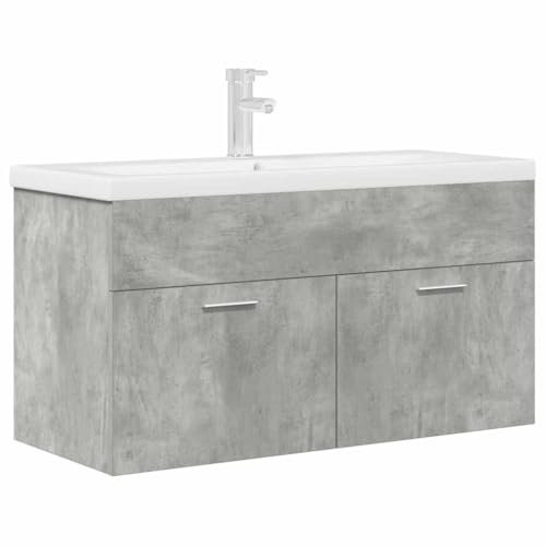 vidaXL Vanity Unit with Built-In Basin, Tap, Concrete Grey, Bathroom Washbasin, Vanity Unit, Bathroom Vanity Unit