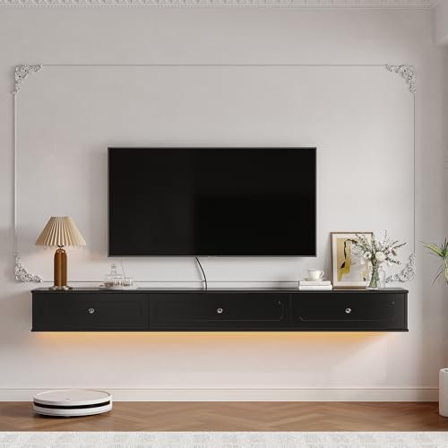 Artifyshore Retro Floating TV Unit with 3 Doors,140CM Matte Wall Mounted TV Cabinet, Entertainment Stand for Living Room, Contemporary Under TV Shelf for Bedroom Black