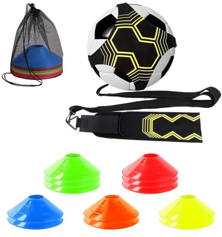 Accesorios de entrenamiento de fútbol, ​​entrenador de fútbol y 12 conos, cinturón ajustable para pelotas de tamaño 3/4/5, regalos de fútbol para entrenamiento de fútbol y amantes del deporte