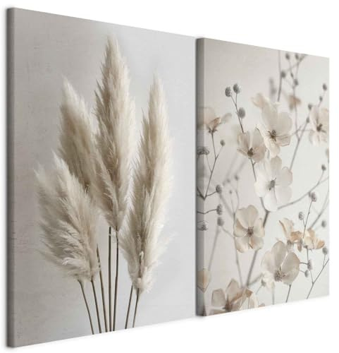 murando - Akustikbild Set Getrocknete Gräser, 120x90 cm, 2-teilig, modern | Hochwertige Leinwand, sofort aufhängbar, ideal fürs Badezimmer, wasserfest und lichtecht, langlebig, stilvoll, zeitlos, edel