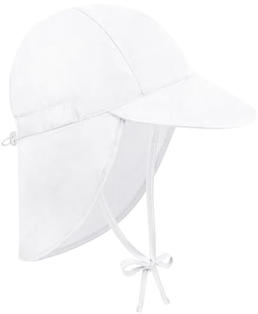 Becellen Solhatt barn, sommar UV SPF50+ regnhatt med nackskydd, andas, lätt sommarmössa, baby med hakrem, justerbar småbarn, fiskarhatt för 1–5 år, flickor, pojkar, Vit, L