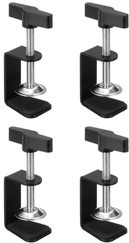 PATIKIL Aluminum Alloy Desk Clamp, 4Pcs Universal C Clamps Heavy Duty g Clamp Base 0-45mm Clip Range Stand Plastic Handle Mounting Accessory Cabinet Clamps for Tables Woodworking Welding