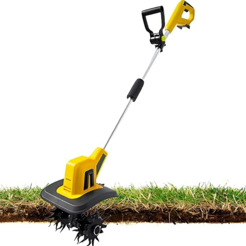 Tiller De Jardin sans Fil, Cultivateur De Sol Électrique 270 TR/Min avec 2 Batteries 2000mAh, Largeur De Travail De 22 Cm, Profondeur De Travail De 16 Cm, Nettoyage du Vieux Sol Dur Et Pauvre