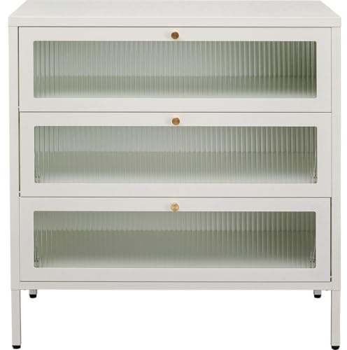 Kare Design Kommode Naxos, Weiß, Kommodenschrank, Aufbewahrung, Stahlgestell, mit 3 Ablagen, Schlafzimmer, Flur, 85x80x35 cm (H/B/T)