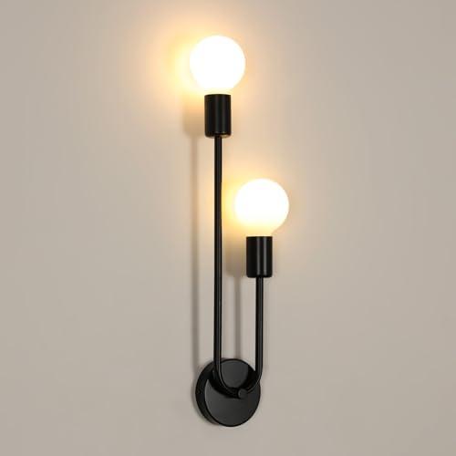 Riserva Wandleuchte Innen Schwarz E27, 2-Flammig | Wandlampe Industrial Style Metal fur Schlafzimmer, Wohnzimmer, Diele, Eingang, Café, Hotel