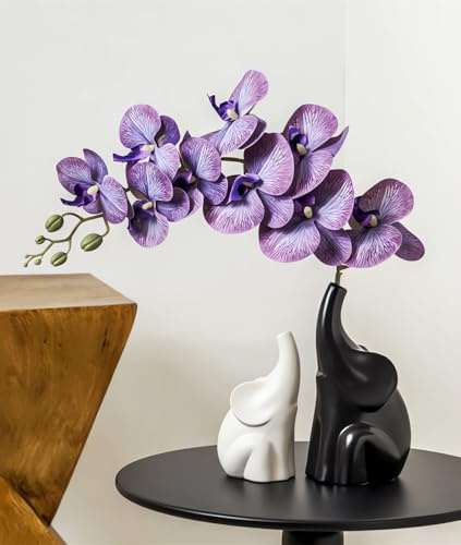 Elefant Statue Figure,Elefantenstatue mit dekorativer Blume,moderne Keramik Dekor Statue,für Bücherregal, Wohnzimmer,Tischregal-Dekorationen.Geschenke für Liebhaber,Ehefrau,Mutter (Schwarz weiß lila)