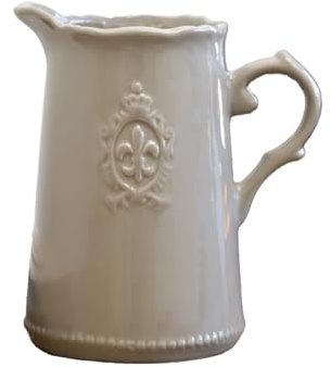 Fleur De Lis Jug Vase Ceramic French Country Shabby Chic Pitcher Decor (Grey)