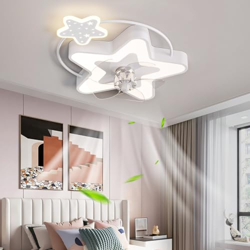 Lustre Ventilateur Plafond LXAOTZG LED pour Enfants avec Télécommande Silencieuse, Plafonnier Dimmable Intelligent 6 Vitesses, Ventilateur Moderne 40W Connecté APP pour Chambre