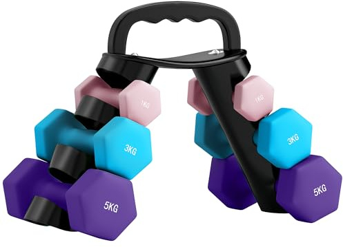 SPORTNOW Lot d'haltères hexagonaux, haltères musculation, 2 x 1 kg, 2 x 3 kg, 2 x 5 kg, avec support convertible d'haltères, pour entraînement à domicile, kettlebell, exercice d'haltérophilie