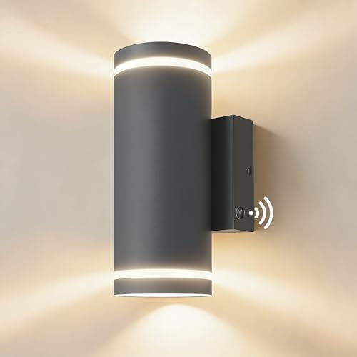 JNR Außenlampe mit Dämmerungssensor, Edelstahl Aussenleuchte Anthrazit Grau