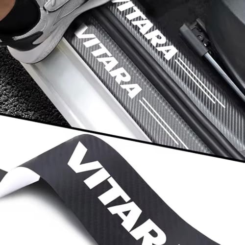 EULVGG 4 Piezas Protector de Escalón de Coche para Suzuki VITARA, Protección de Barra de Umbral de Puerta con Pegatinas de Fibra de Carbono Decoración para Estribos de Coche Anti-Arañazos (Blanco)